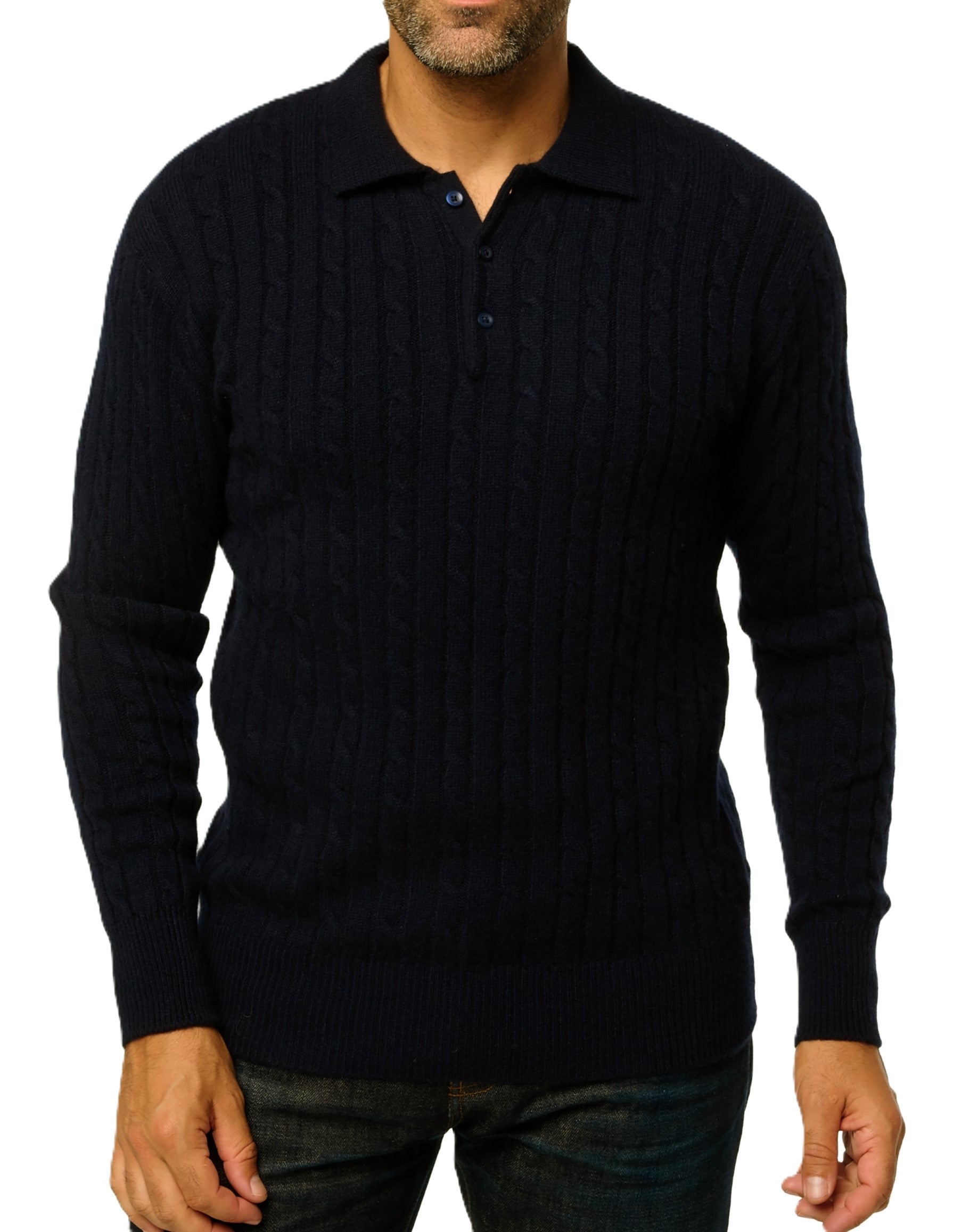 Balldiri Kaschmir Herren Polo Zopfmuster 100% Kaschmir 4-fädig