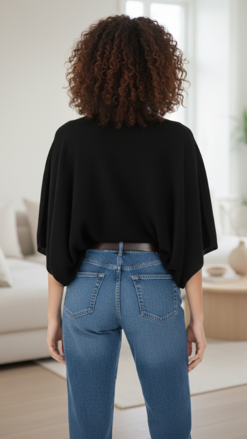 Balldiri 100% Kaschmir Damen Poncho 2 - fädig - schwarz 