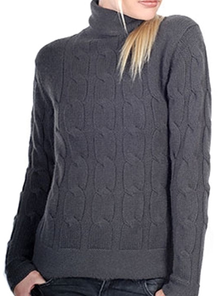 Balldiri 100% Kaschmir Damen Pullover Langarm Rollkragen Zopfmuster 12-fädig - Balldiri & Windhound