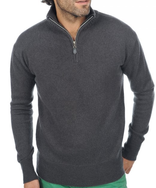 Balldiri Kaschmir Pullover Herren anthrazit 100% Kaschmir Troyer Polo 4-fädig L - Balldiri & Windhound