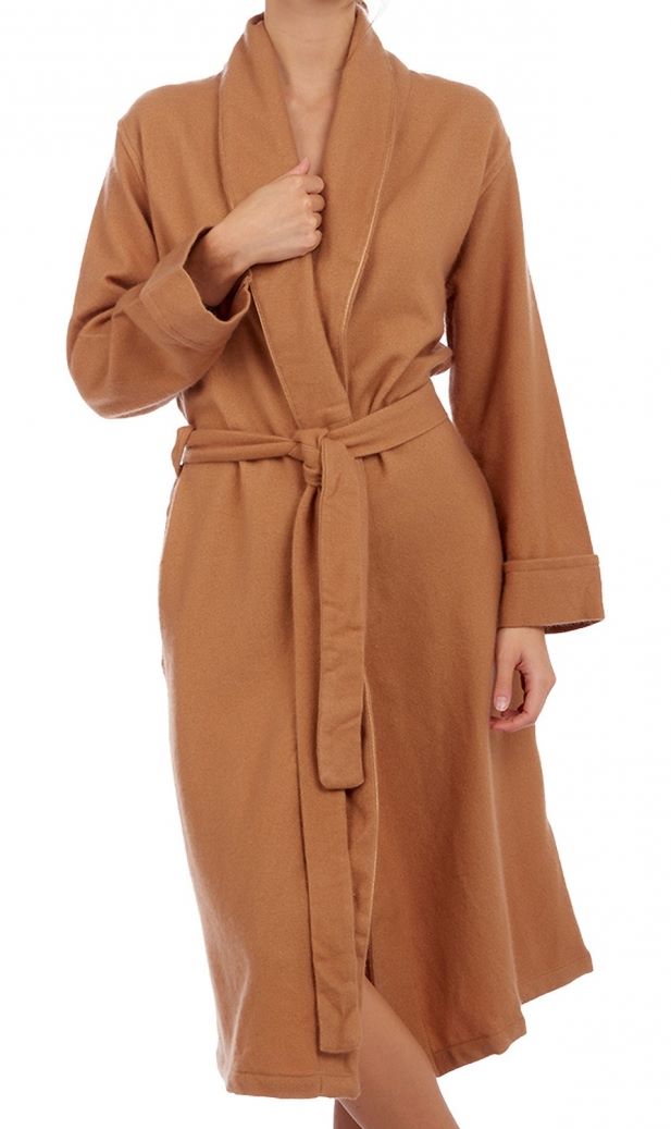 Balldiri 100% Kaschmir Damen Bademantel 4 - fädig - camel - Balldiri