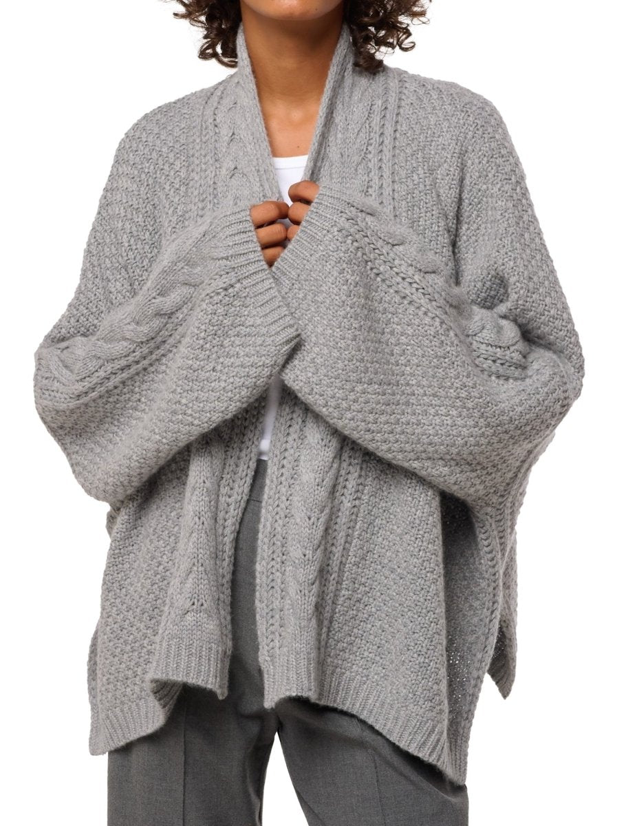 Balldiri 100% Kaschmir Damen Kimono Jacke Zopf 12 - fädig - grau - Balldiri