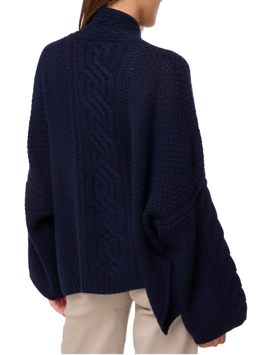 Balldiri 100% Kaschmir Damen Kimono Jacke Zopf 12 - fädig - nachtblau - Balldiri