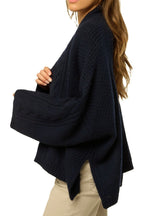 Balldiri 100% Kaschmir Damen Kimono Jacke Zopf 12 - fädig - nachtblau - Balldiri
