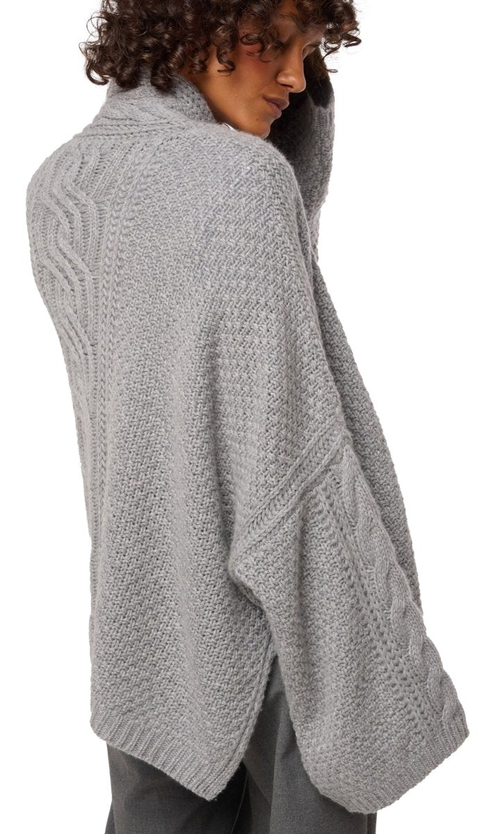 Balldiri 100% Kaschmir Damen Kimono Jacke Zopf 12 - fädig - grau - Balldiri