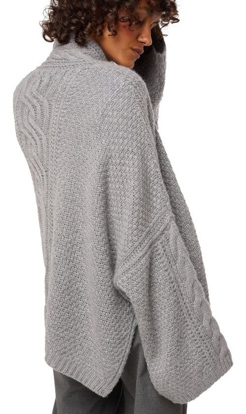 Balldiri 100% Kaschmir Damen Kimono Jacke Zopf 12 - fädig - grau - Balldiri