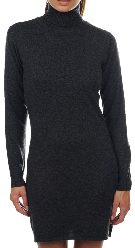 Balldiri 100% Kaschmir Damen Kleid Rollkragen 2 - fädig - anthrazit meliert - Balldiri