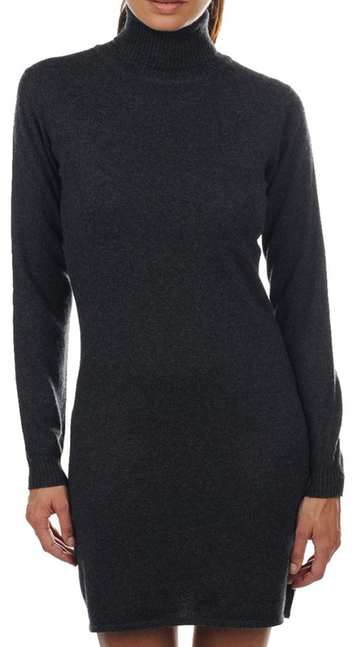Balldiri 100% Kaschmir Damen Kleid Rollkragen 2 - fädig - anthrazit meliert - Balldiri