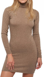 Balldiri 100% Kaschmir Damen Kleid Rollkragen 2 - fädig - naturbraun - Balldiri