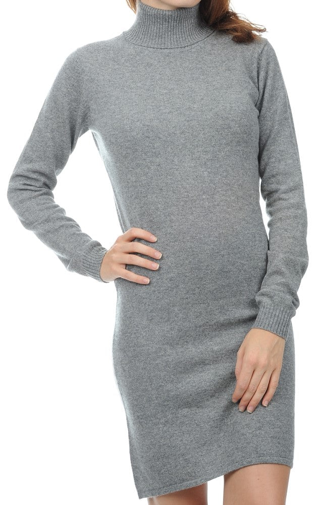Balldiri 100% Kaschmir Damen Kleid Rollkragen 2 - fädig - grau - Balldiri