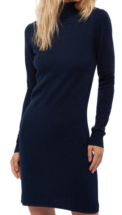 Balldiri 100% Kaschmir Damen Kleid Rollkragen 2 - fädig - nachtblau - Balldiri