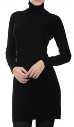Balldiri 100% Kaschmir Damen Kleid Rollkragen 2 - fädig - schwarz - Balldiri