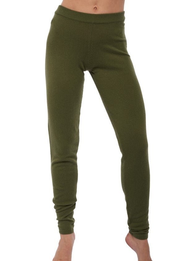 Balldiri 100% Kaschmir Damen Leggings 2 - fädig - khaki - Balldiri