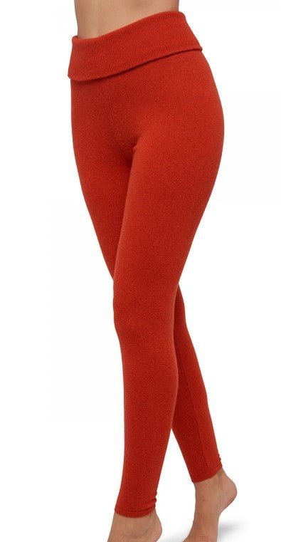 Balldiri 100% Kaschmir Damen Leggings mit breitem Bund - 2 - fädig - paprika - Balldiri