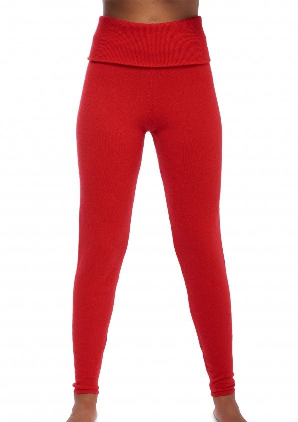 Balldiri 100% Kaschmir Damen Leggings mit breitem Bund - 2 - fädig - rot - Balldiri