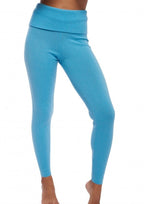 Balldiri 100% Kaschmir Damen Leggings mit breitem Bund - 2 - fädig - türkis - Balldiri