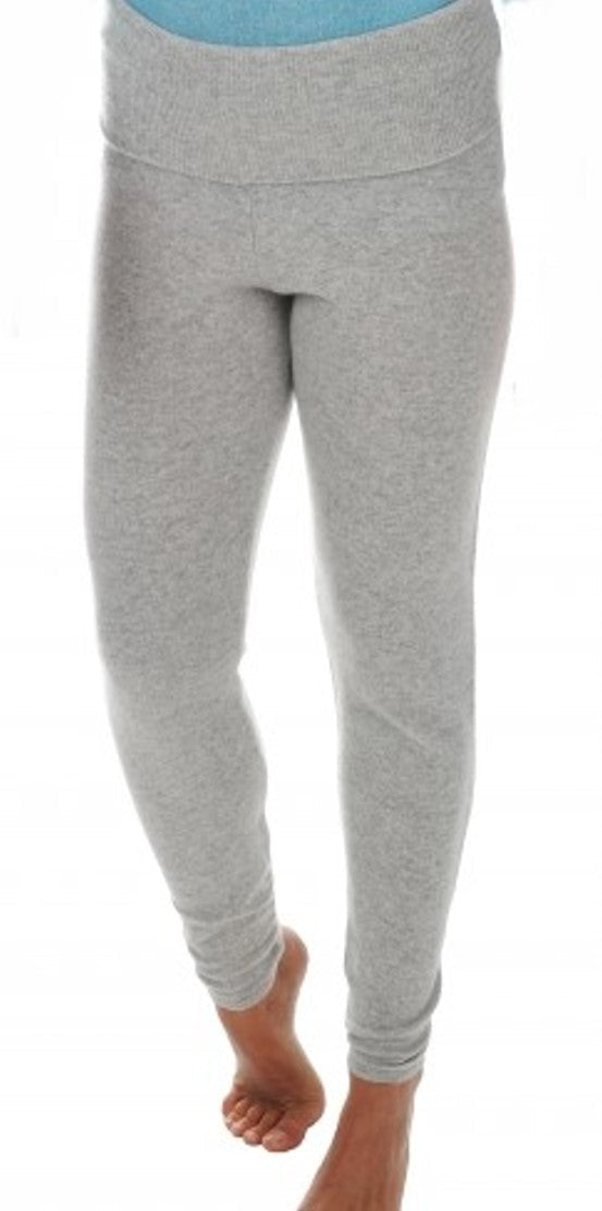 Balldiri 100% Kaschmir Damen Leggings mit breitem Bund - 2 - fädig - hellgrau - Balldiri