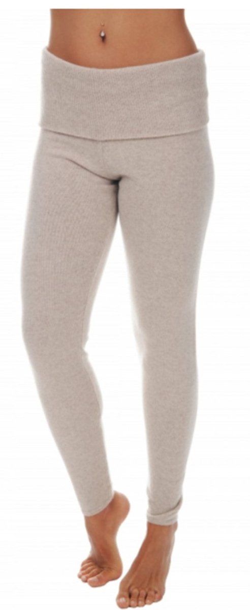 Balldiri 100% Kaschmir Damen Leggings mit breitem Bund - 2 - fädig - beige meliert - Balldiri
