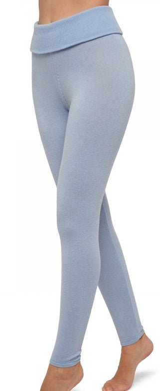 Balldiri 100% Kaschmir Damen Leggings mit breitem Bund - 2 - fädig - himmelblau - Balldiri