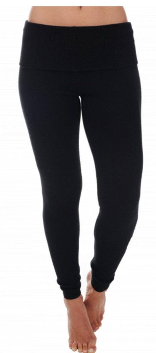 Balldiri 100% Kaschmir Damen Leggings mit breitem Bund - 2 - fädig - schwarz - Balldiri