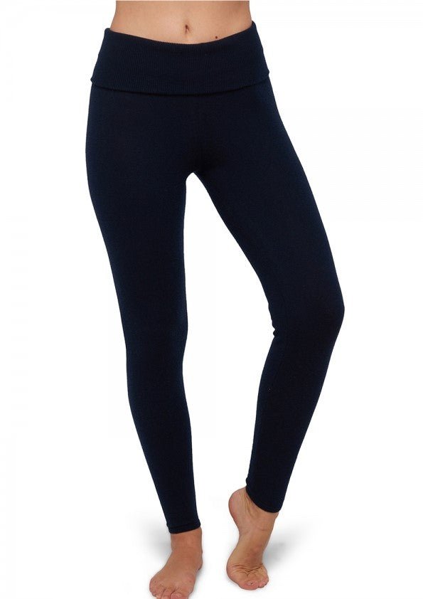 Balldiri 100% Kaschmir Damen Leggings mit breitem Bund - 2 - fädig - nachtblau - Balldiri