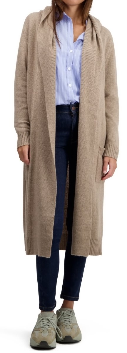 Balldiri 100% Kaschmir Damen Mantel mit Kapuze und Schalkragen 4 - fädig - natrubraun - Balldiri