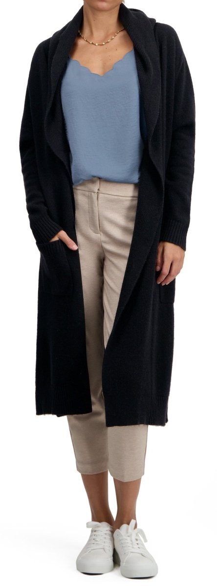Balldiri 100% Kaschmir Damen Mantel mit Kapuze und Schalkragen 4 - fädig - schwarz - Balldiri