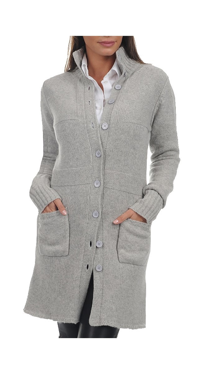 Balldiri 100% Kaschmir Damen Mantel Stehkragen 10/6 - fädig - hellgrau - Balldiri