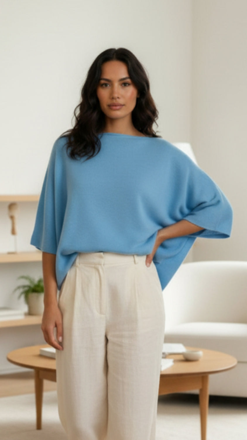 Balldiri 100% Kaschmir Damen Poncho 2 - fädig - nachtblau - Balldiri