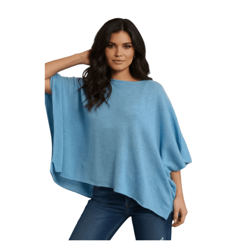 Balldiri 100% Kaschmir Damen Poncho 2 - fädig - nachtblau - Balldiri