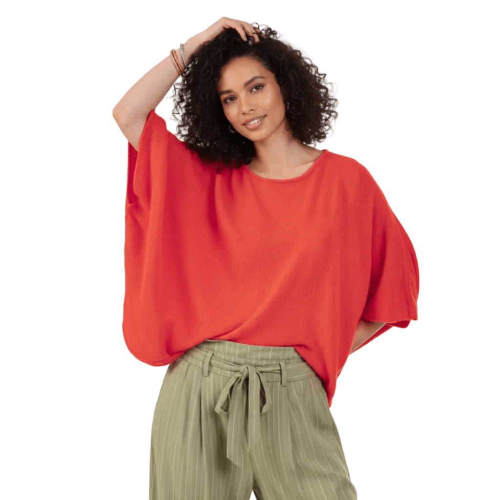 Balldiri 100% Kaschmir Damen Poncho 2 - fädig - orange - Balldiri