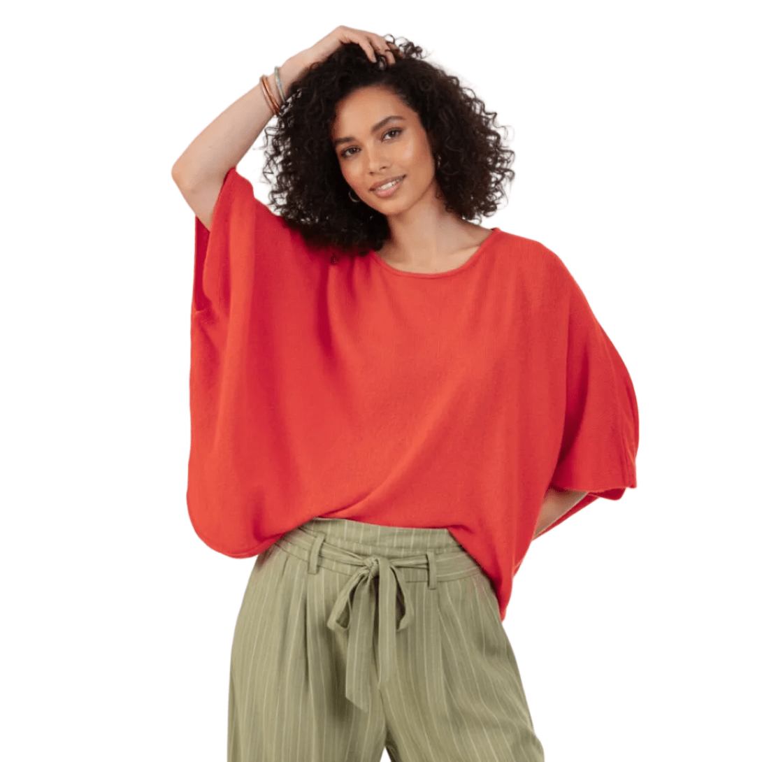 Balldiri 100% Kaschmir Damen Poncho 2 - fädig - orange - Balldiri