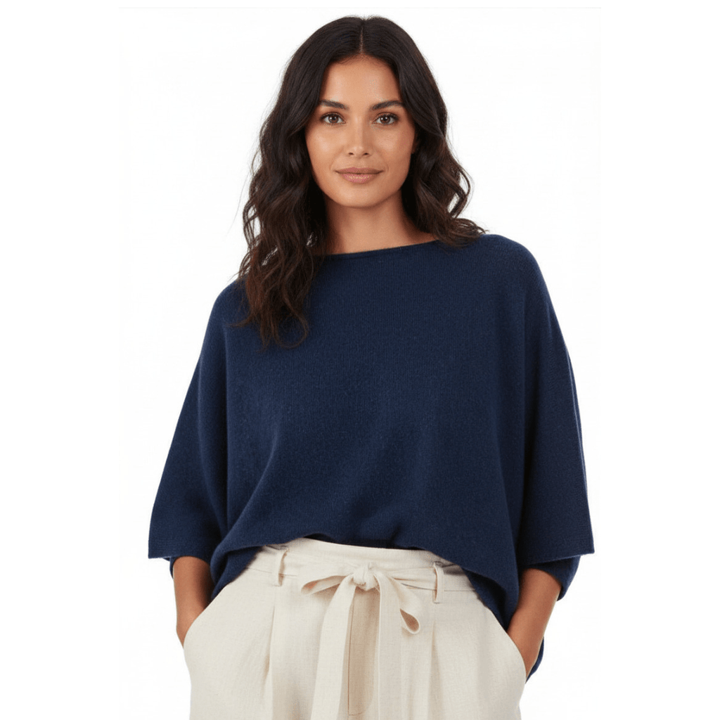 Balldiri 100% Kaschmir Damen Poncho 2 - fädig - nachtblau - Balldiri