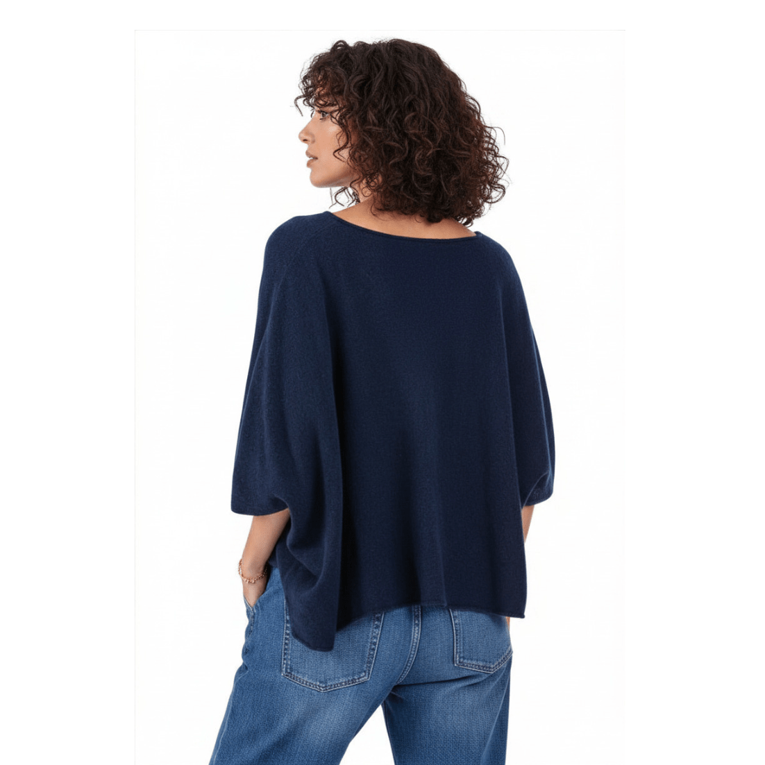 Balldiri 100% Kaschmir Damen Poncho 2 - fädig - nachtblau - Balldiri