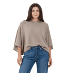 Balldiri 100% Kaschmir Damen Poncho 2 - fädig - naturbraun - Balldiri