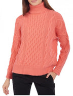 Balldiri 100% Kaschmir Damen Pullover mit Zopfrollkragen 12 - fädig - Pfirsich - Balldiri