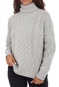 Balldiri 100% Kaschmir Damen Pullover mit Zopfrollkragen 12 - fädig - hellgrau - Balldiri
