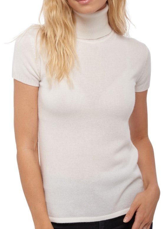 Balldiri 100% Kaschmir Damen Pullover Rollkragen 2 - fädig - Weiß - Balldiri