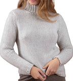 Balldiri 100% Kaschmir Damen Pullover Rollkragen 28 - fädig - hellgrau/ecru - Balldiri