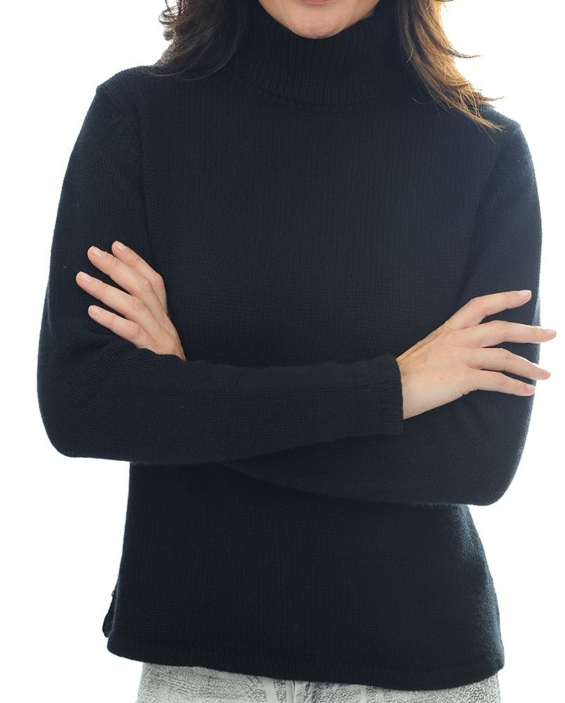 Balldiri 100% Kaschmir Damen Pullover Rollkragen 8 - fädig - schwarz - Balldiri