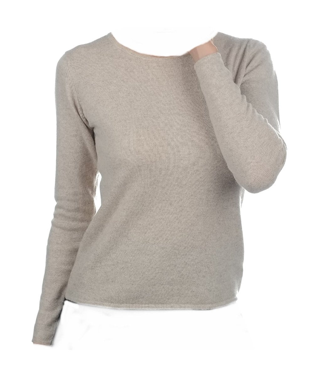 Balldiri 100% Kaschmir Damen Pullover Rundhals 2 - fädig - beige - Balldiri