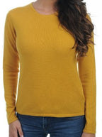 Balldiri 100% Kaschmir Damen Pullover Rundhals 2 - fädig - senf - Balldiri