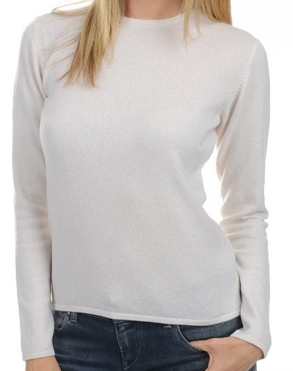 Balldiri 100% Kaschmir Damen Pullover Rundhals 2 - fädig - weiß - Balldiri