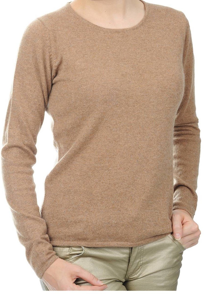 Balldiri 100% Kaschmir Damen Pullover Rundhals 2 - fädig - camel meliert - Balldiri