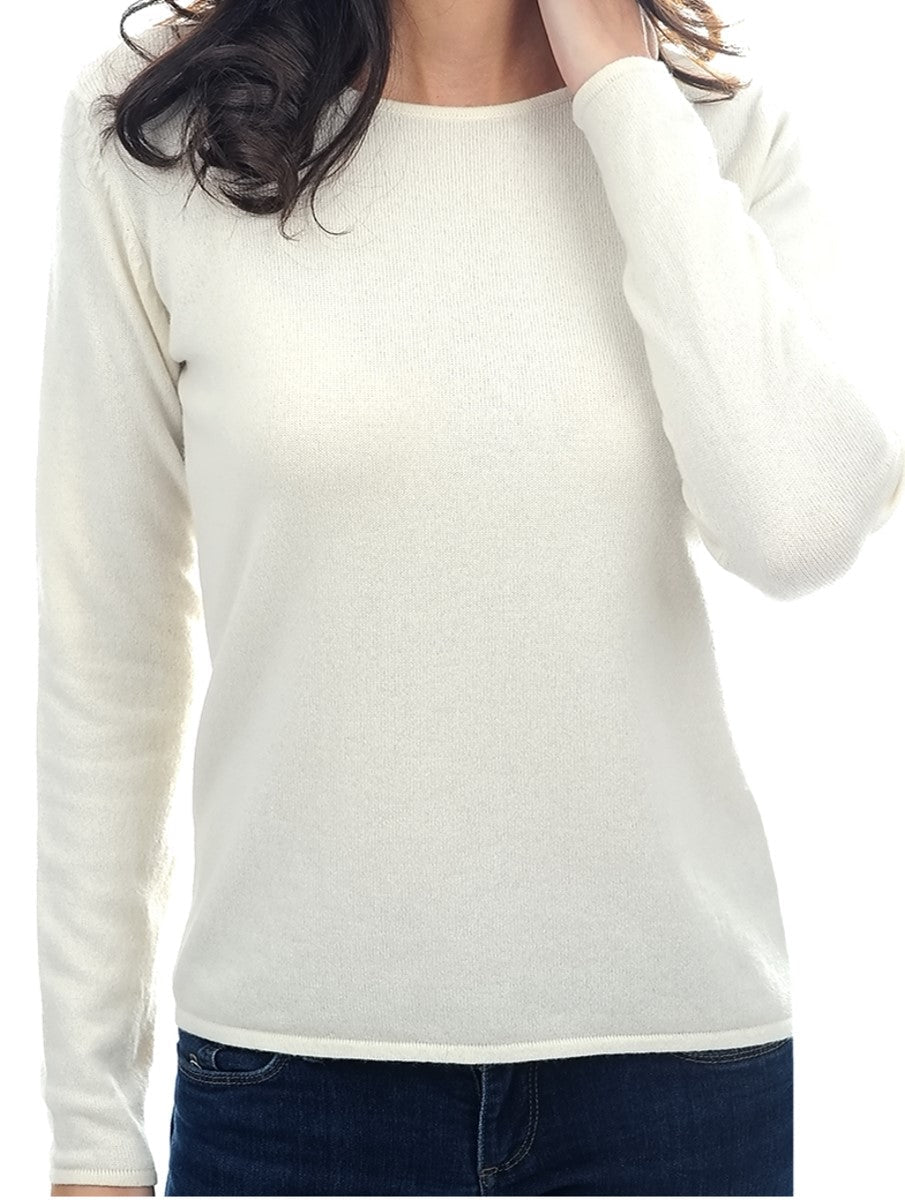 Balldiri 100% Kaschmir Damen Pullover Rundhals 2 - fädig - ecru - Balldiri