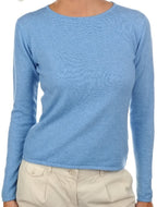 Balldiri 100% Kaschmir Damen Pullover Rundhals 2 - fädig - azurblau meliert - Balldiri