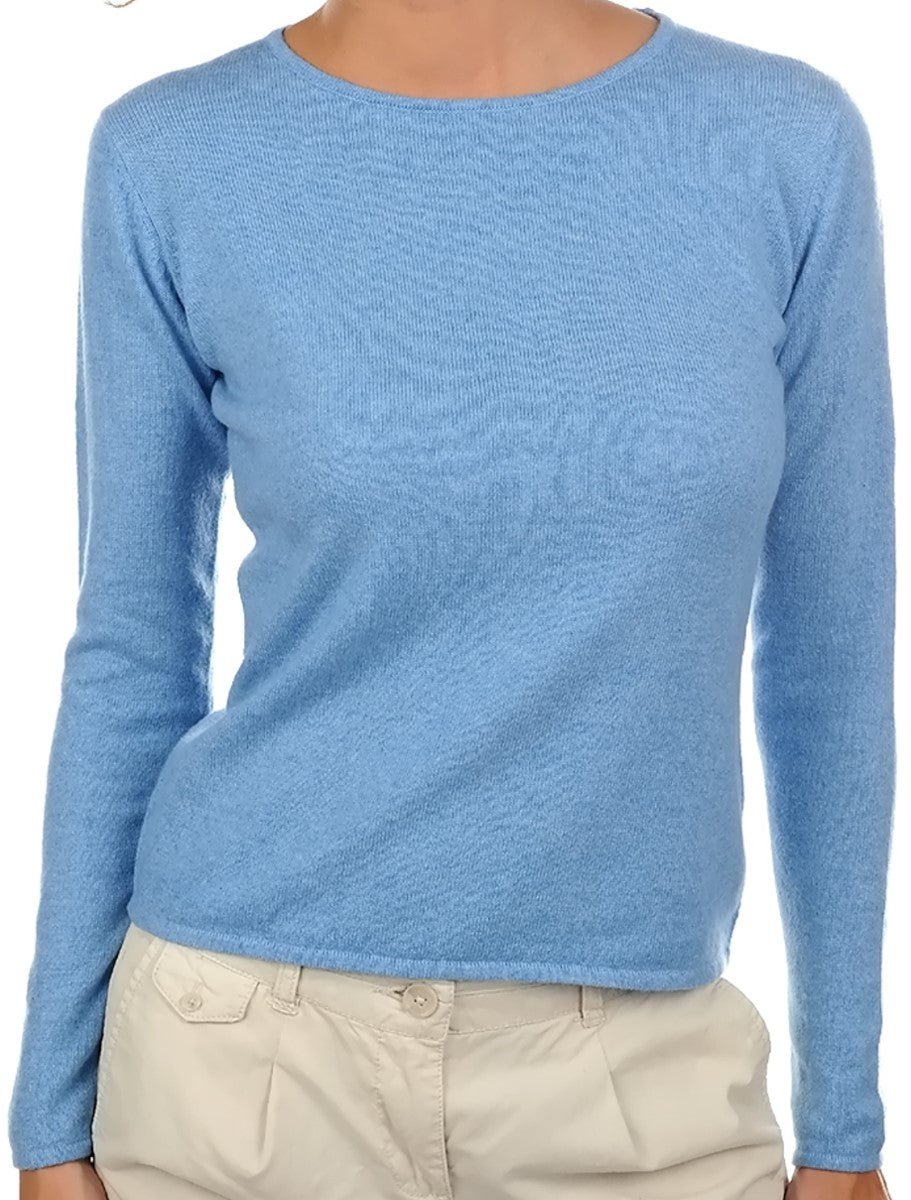 Balldiri 100% Kaschmir Damen Pullover Rundhals 2 - fädig - azurblau meliert - Balldiri