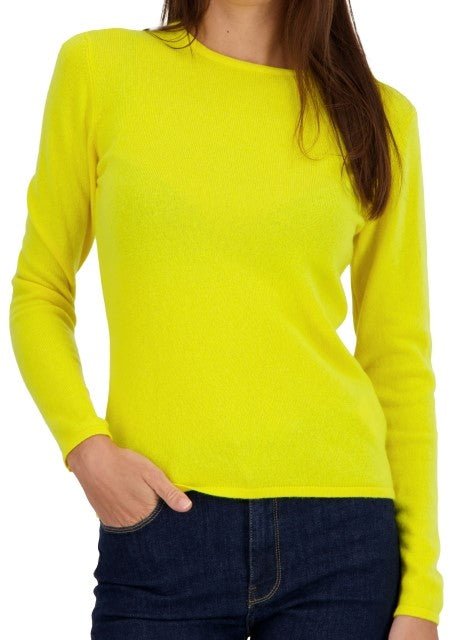 Balldiri 100% Kaschmir Damen Pullover Rundhals 2 - fädig - zitronengelb - Balldiri