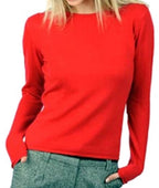 Balldiri 100% Kaschmir Damen Pullover Rundhals 2 - fädig - rot - Balldiri