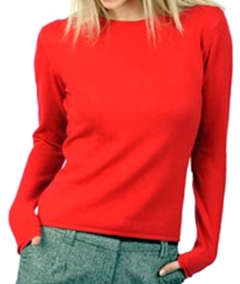 Balldiri 100% Kaschmir Damen Pullover Rundhals 2 - fädig - rot - Balldiri